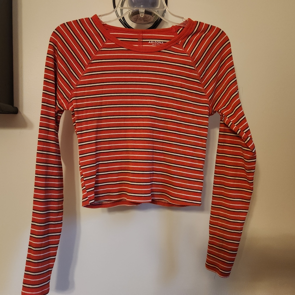 Arizona Jean Company Red Striped Long Sleeve Tee Juniors Large